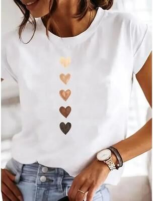 Inspired Living Retro Love Heart Y2K T Shirt Womens Casual Heart Print T Shirt Summer O Neck Graphic Tee d xs(us 2)