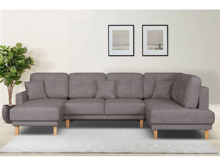 Wohnlandschaft, 310x192 cm, Polyester, Grau (Taupe), Schlaffunktion & Bettkasten, Klassisch, Home-affaire