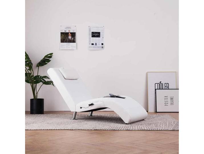 vidaXL Massage-Chaiselongue mit Kissen Weiß Kunstleder