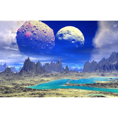 Fototapete PAPERMOON "PLANETEN-FUTURISTISCH WELTRAUM MOND GALAXIE UNIVERSUM", bunt, B:2,5m L:1,86m, Vlies, Tapeten