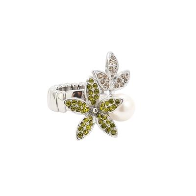 Fingerring "Blütenzauber", grün, COLLEZIONE ALESSANDRO, Fingerringe, Damen, Messing, Fingerring