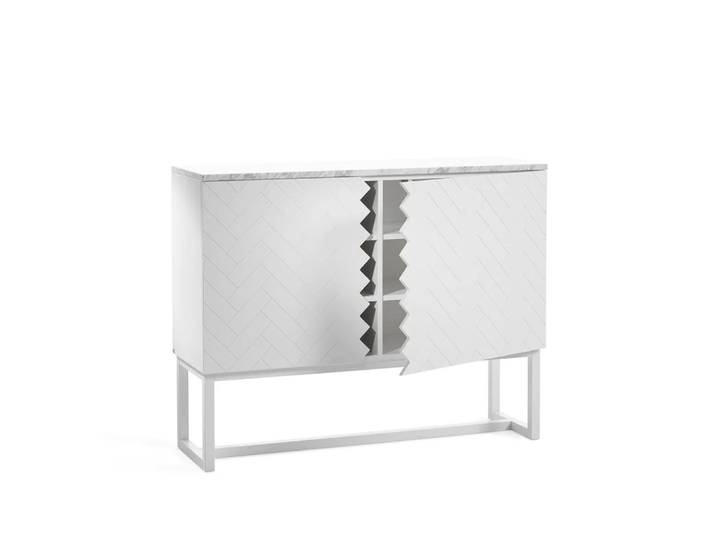 A2 Buffet Story blanc, dessus en marbre blanc, structure blanche