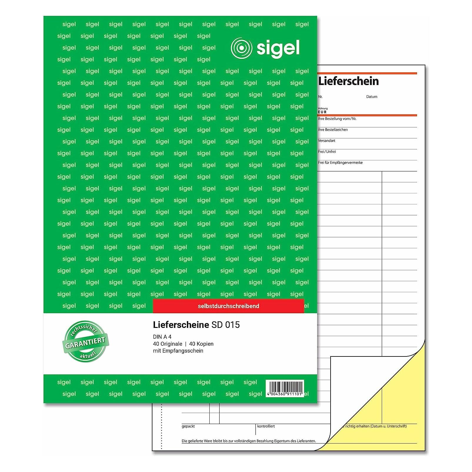 Sigel Formularbuch "Lieferschein mit Empfangsschein", A4, SD (80x) (SD015)