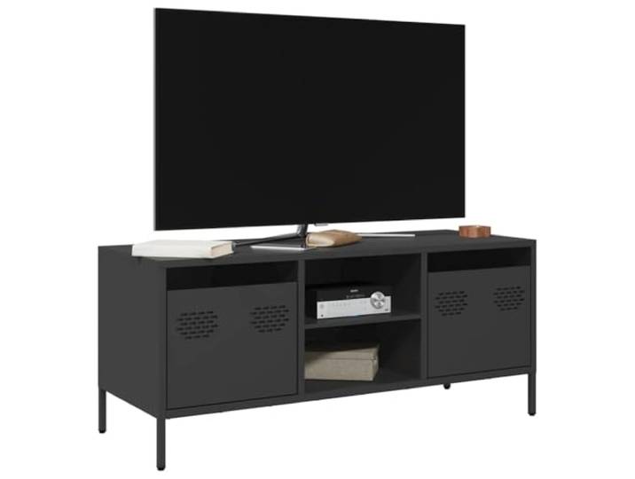 HEFZGDB TV-Schrank Schwarz 101,5x39x43,5 cm Kaltgewalzter Stahl mit 2 Fächern und 2 Schubladen Industrie-Stil Möbel Stauraum Lösung