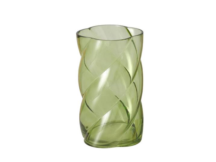 Boltze Home Glasvase mit Glanzeffekt Curvo 17,5/17,5/20,3 cm, Grün, Glas, Rund, 20.3 cm, Dekoration, Vasen, Glasvasen