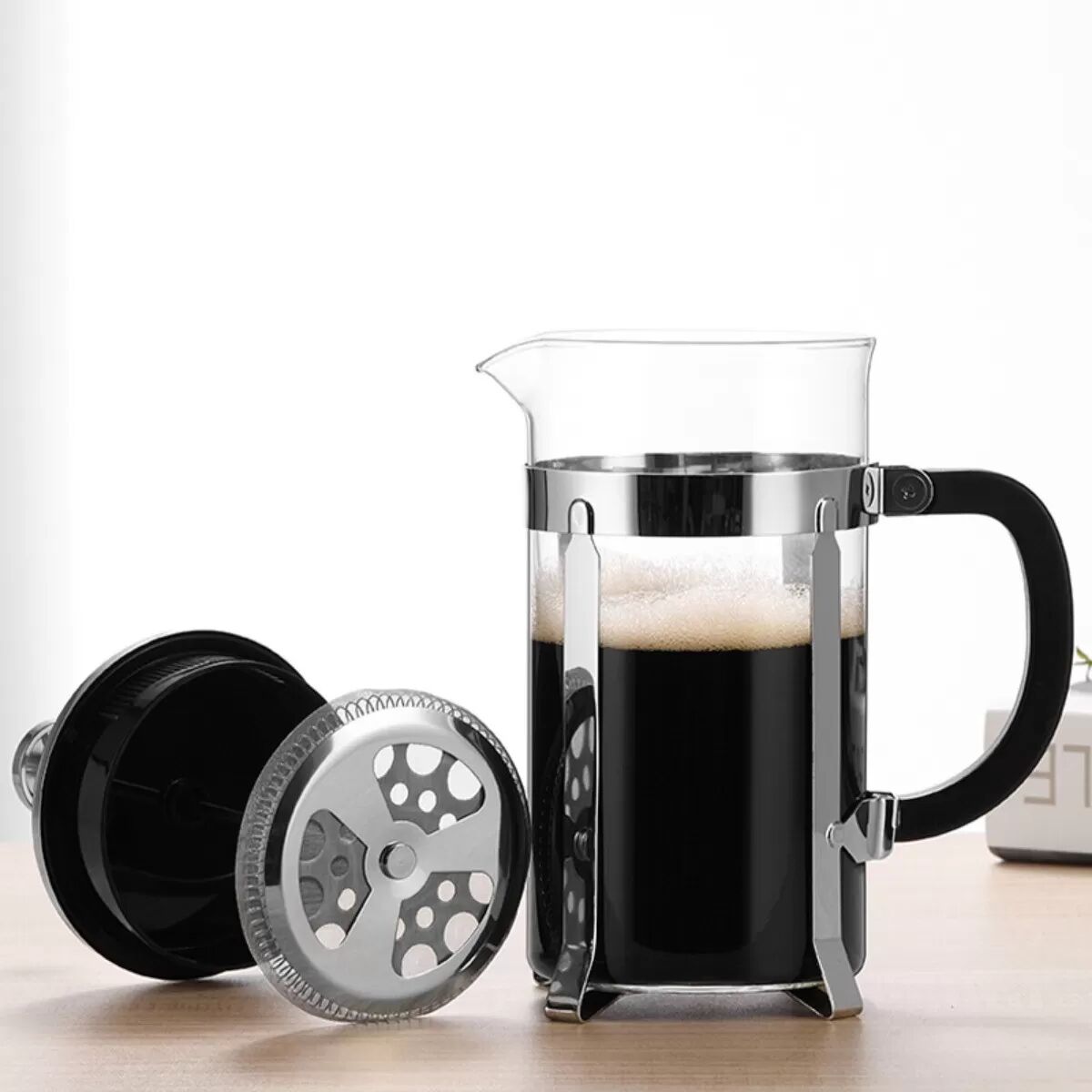 INF 600ml French Press Kaffeebereiter mit Metallrahmen – Hitzebeständiges Glas