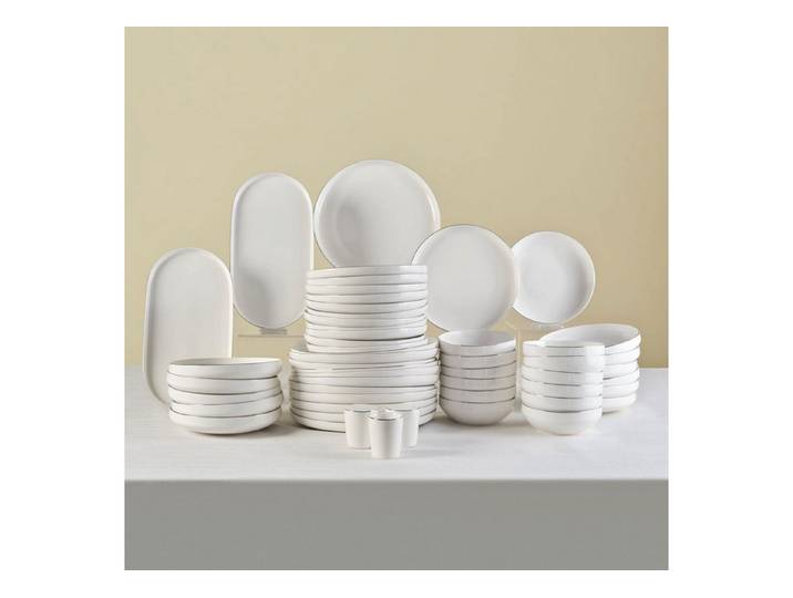 Karaca Geschirr-Set Karaca Dr.Inox Stream Bone Saturn 53 tlg Tafelservice 12 Pers Platin, 12 Personen, KNOCHENPORZELLAN, Platin