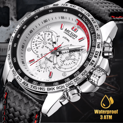PRiME Waterproof MEGIR Men's Stainless Steel Analog Sports Quartz Military Wrist Watch Stylish Leather Band Waterproof MEGIR Men's Stainless Steel Analog Sports Quartz Military Wrist Watch Stylish Leather Band