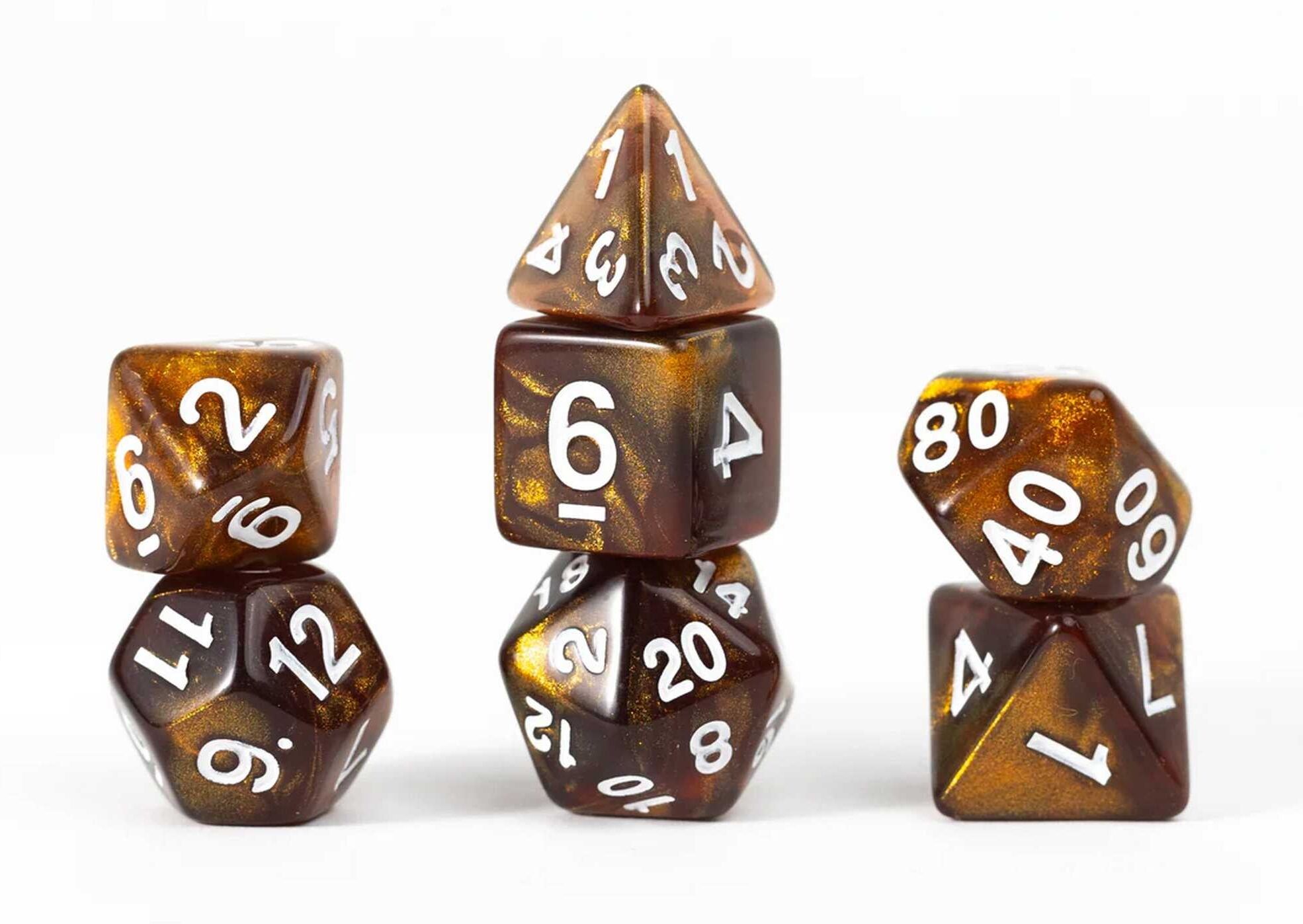 Sirius Dice Treasures Unearthed 7-Piece Polyhedral Dice Set - Topaz, Suitable for Tabletop Role-Playing Games, Ages 14+