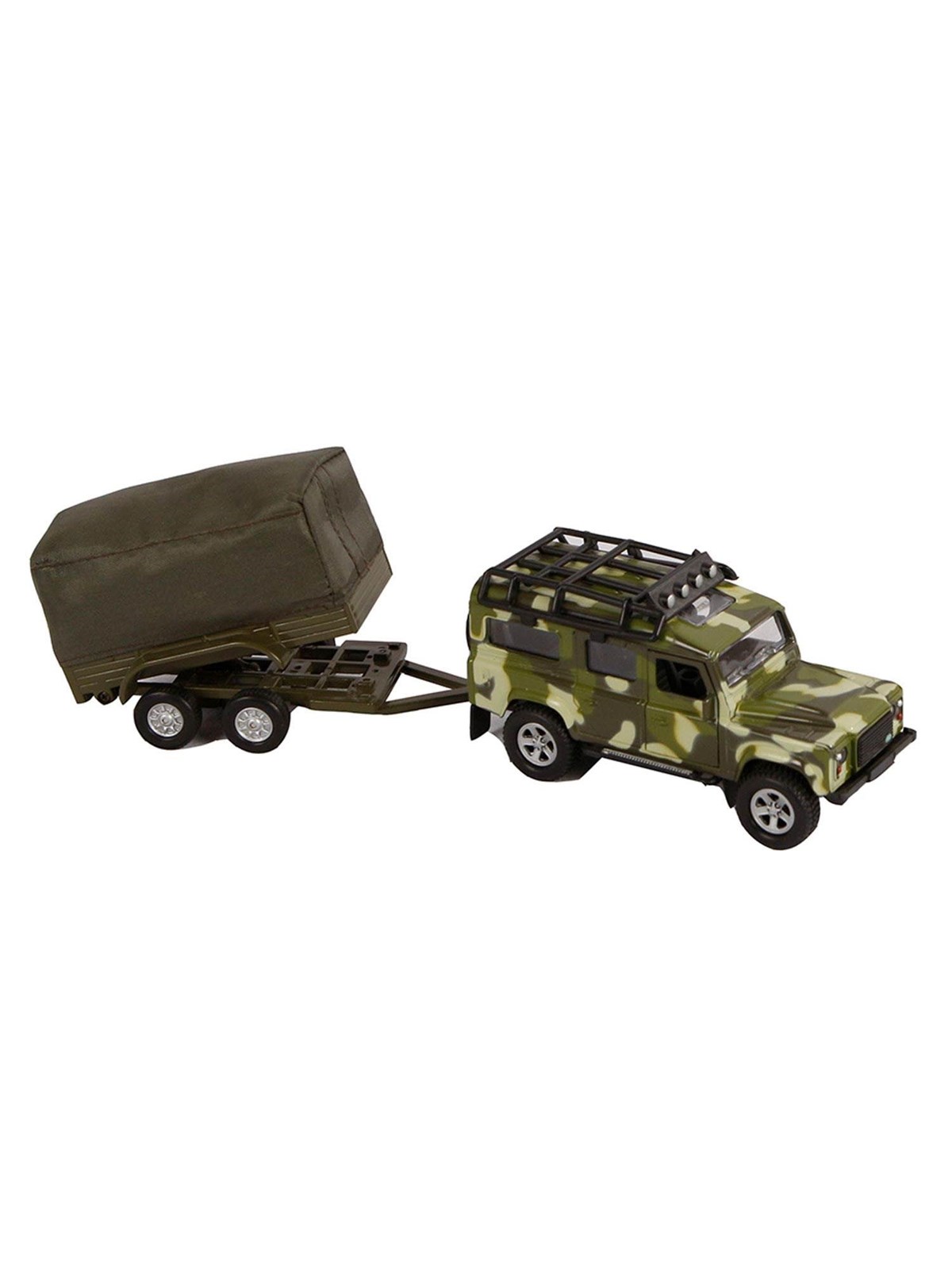 Kids Globe Die-cast Land Rover With Army Trailer 27cm