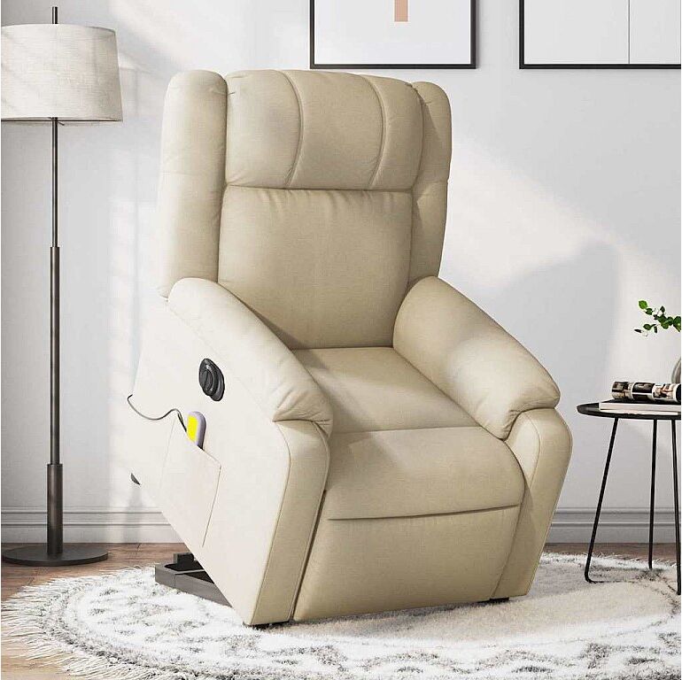 vidaxl Sillón de masaje eléctrico reclinable elevable tela crema