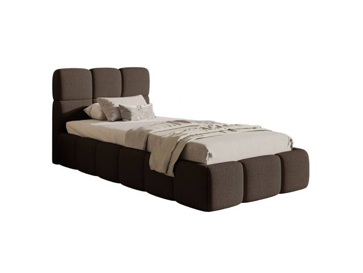Lit rembourré 90x200, bouclé marron