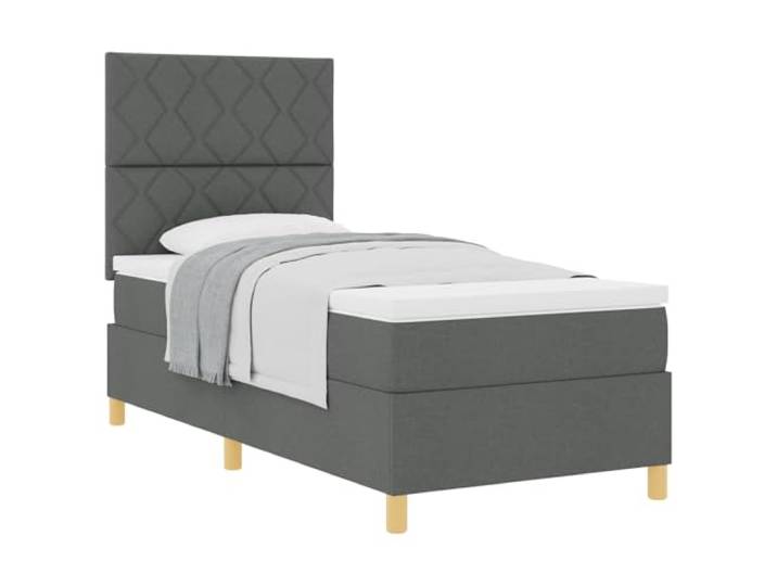 KTHLBRH Boxspringbett mit Kopfteil dunkelgrau 90 x 200 cm Stoff Ergonomisches Design, Kopfteil in zwei Höhen verstellbar, Lattenrahmen aus Holz, Beine aus Holz, Taschenfederkernmatratze