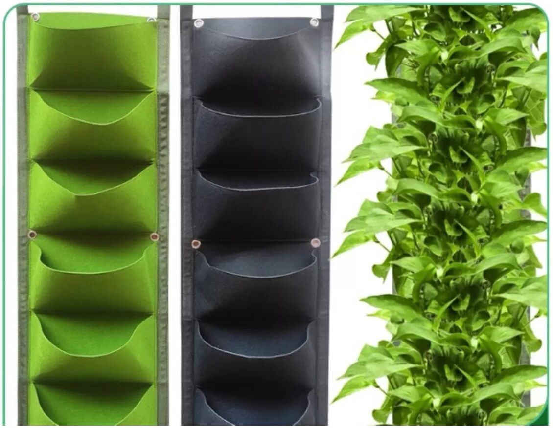 INF Filz-Wand-Pflanztasche – Vertikale Hänge-Pflanztasche für Setzlinge und Gemüse, ideal für Balkon und Wand Schwarz