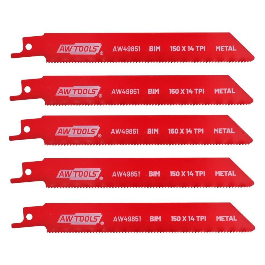 Awtools BiM-Sägeblatt für die Säbelsäge, 150 mm, 14 Zähne/Zoll, 5 Stück, Metall (72783924)