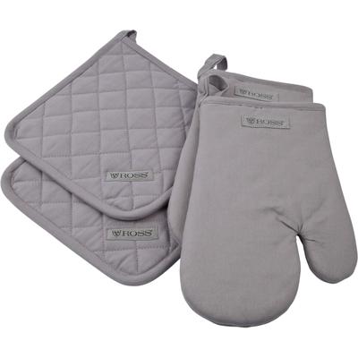 Topflappen ROSS "Exclusiv", silber (silberfarben), 100% Baumwolle, Topflappen, 2x Topflappen und 2x Grillhandschuh, 100% Baumwolle