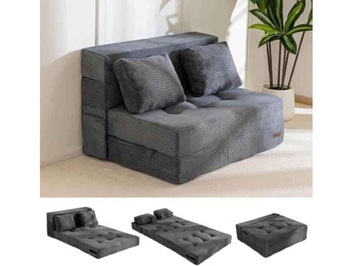 Wttagkl Faltbares Schlafsofa umwandelbarer 3-in-1 Sofa Bett Schlafsessel mit Kissen Sitzsack-Sofa Stuhl Komfortable Schlafcouch Bodensofa-Lounge für Schlafzimmer Wohnzimmer,Schwarz-100 * 75 * 60cm