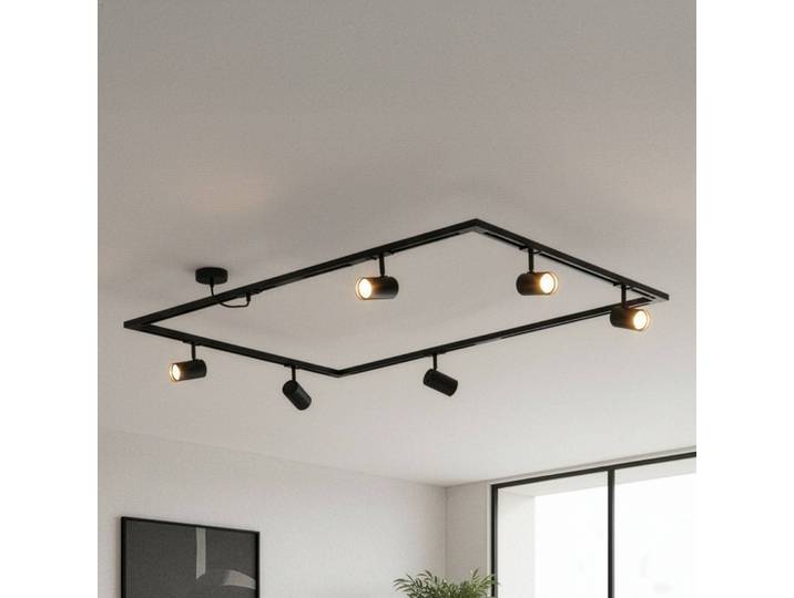 Lindby Schienensystem Linaro, GU10, 6-flg., schwarz, O-Form Linaro, schwarz, für Wohn- / Esszimmer, Aluminium, Modern