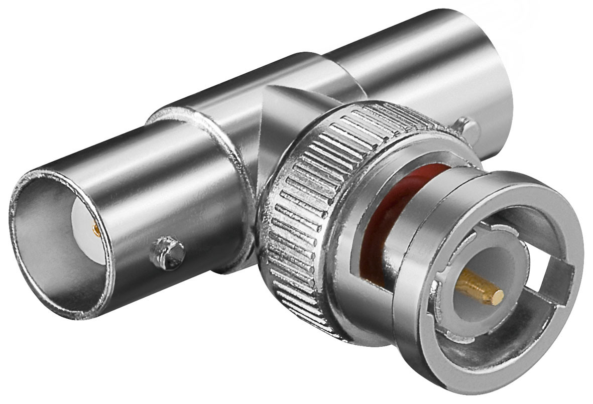 Goobay BNC T-adapter van 1 BNC-stekker naar 2 BNC-koppelingen met vergulde contacten