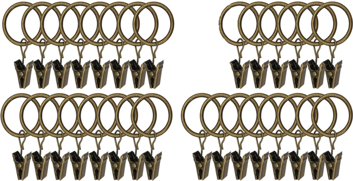 30 stuks Bronzen Gordijnringetjes met Klemmetjes en Haken, Binnendiameter: 55 mm