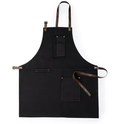 Hochwertige Schürze mit vielen Taschen für verschiedene Utensilien und verstärkten Nähten. Schwarz