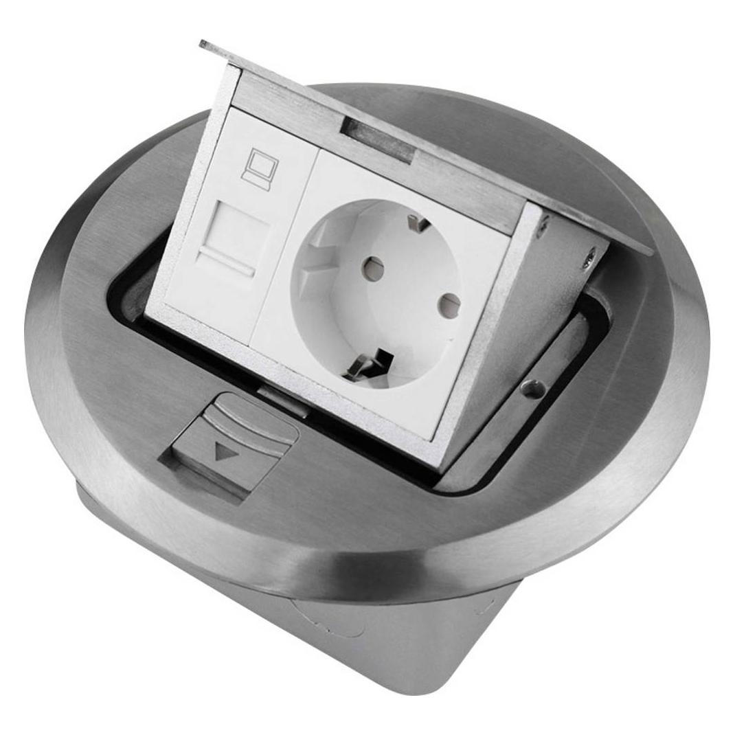 LEDmaxx ALU1R1S 1fach Fussboden-Einbausteckdose mit Cat5 Buchse IP20 Aluminium (ALU1R1S)