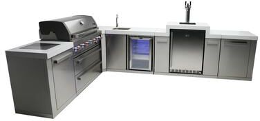 Mont Alpi MAi805-90KEG L-Shaped 90° Corner Stainless Steel Outdoor Kitchen Island Gas Grill with 3-Tap Kegerator + Side Burner