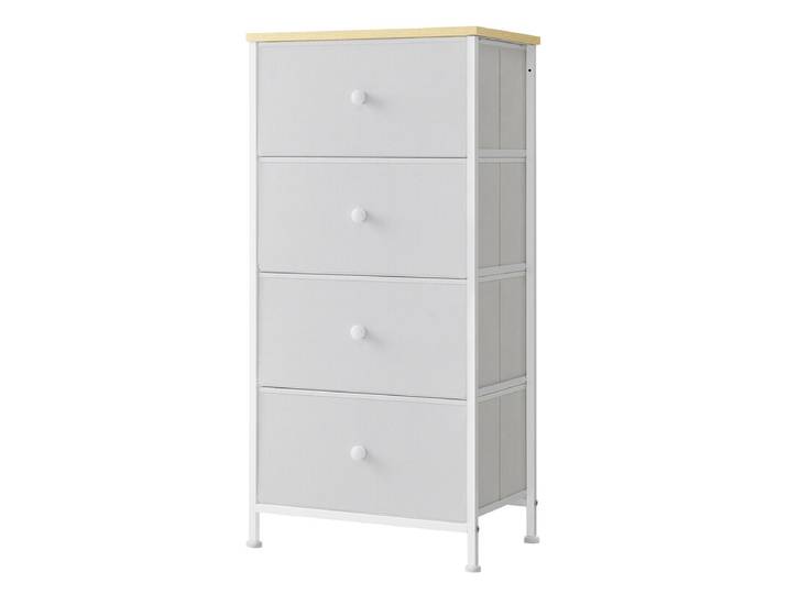 JOYFURNOS Commode en tissu pour chambre, avec 4 tiroirs, cadre en métal, blanc