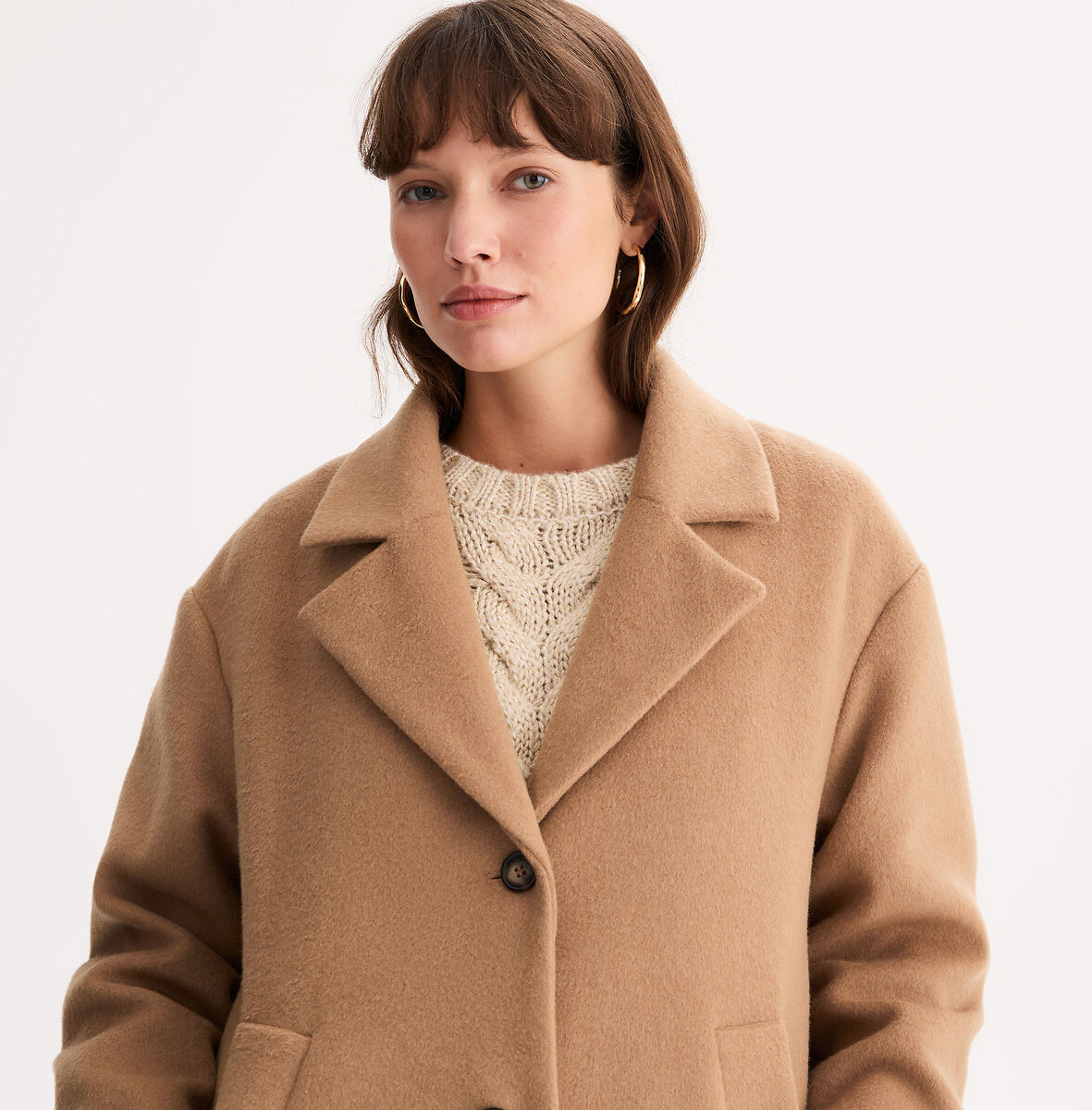 ANNE WEYBURN Manteau long simple boutonnage en laine mélangée italienne