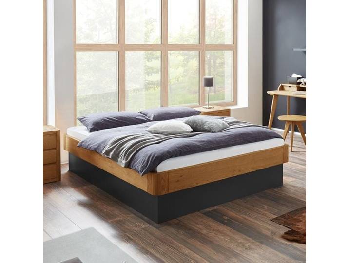 Bett Otavalo Komfort Eiche Massivholz ohne Kopfteil mit Bettkasten 100x200cm modern,