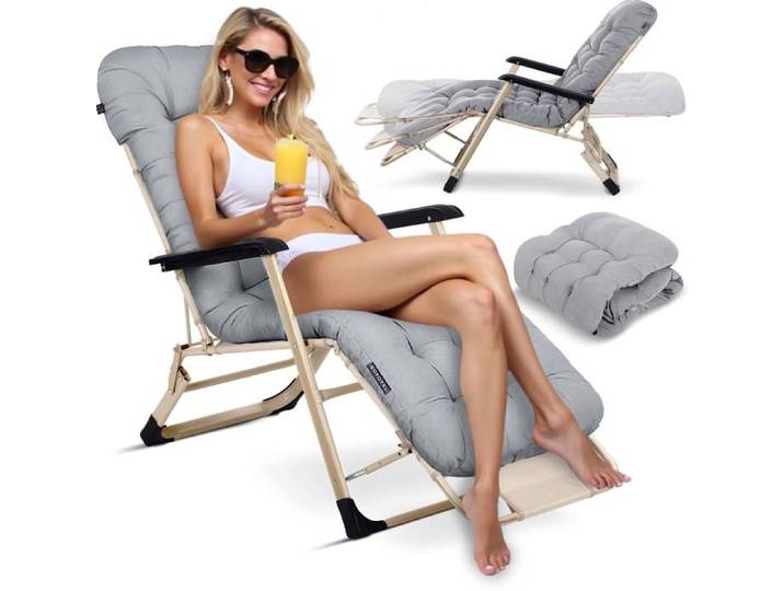 Chaise longue de jardin pliante - Sofotel - Coussin ChillWell - Gris clair - Réglable - Résistant aux intempéries