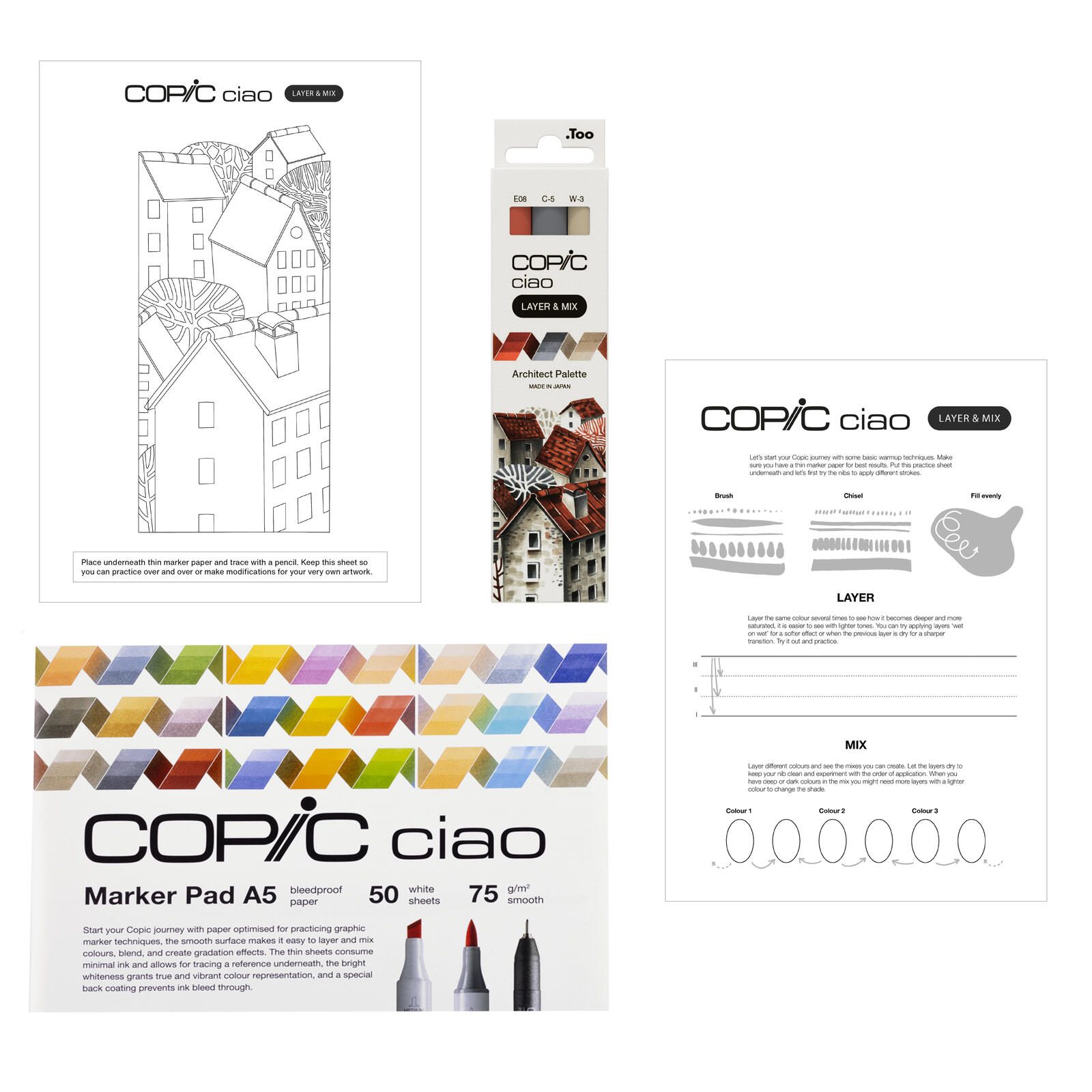 COPIC® Ciao 3D Architect Palette Starter Layoutmarker-Set grau 1.0 + 6.0 mm Schreibfarbe: Mehrfarbig 220750204