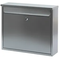 PROREGAL Wandbriefkasten Granadan aus Edelstahl mit Einwurfsklappe | HxBxT 31,5x36x11cm | Einwurföffnung 32x4cm | Silber