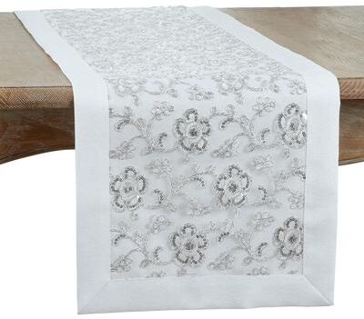 Saro Lifestyle Embroidered Table Runner With Floral Design