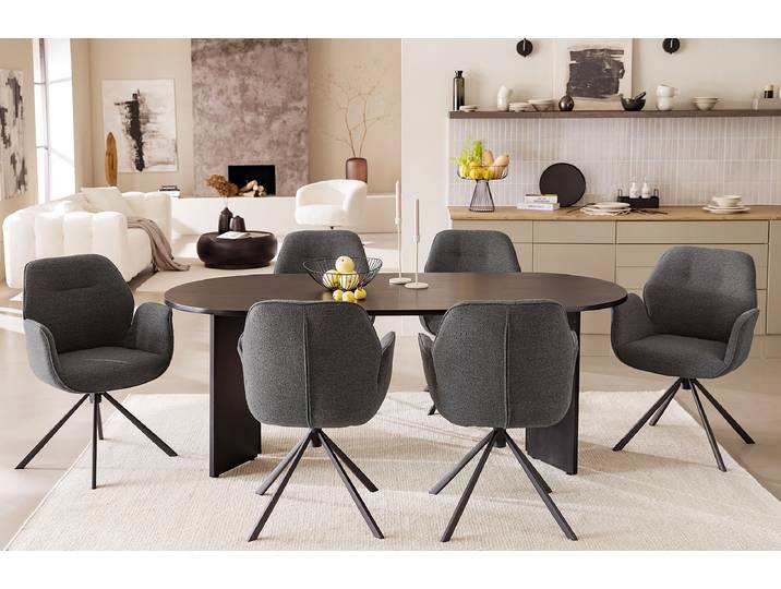 Drehbarer Armlehnenstuhl MORINI 62 x 90 x 61cm Einzelstuhl Bouclé Stoff Moena: Anthrazit Schwarz