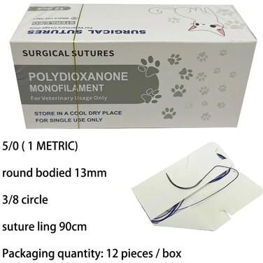 Inspired Finds Veterinary Absorbable PGA Suture Thread With Needle For Pet Surgery & Training Practice 5 0 Round Sutures