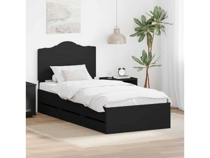 RJPLMFV Bettgestell mit Schublade, Schwarz, 100 x 200 cm, Holz Robuste feste Latten, integrierte Aufbewahrung, einfache Bodenmontage, feucht abwischbar
