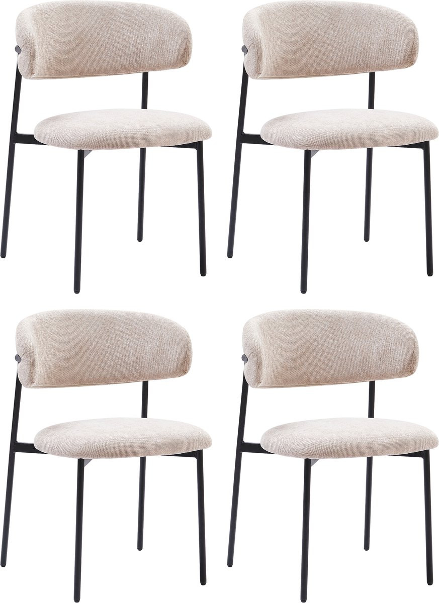 Colenis Daria Eetkamerstoelen Japandi - Set van 4 - Beige - Linnen Stof