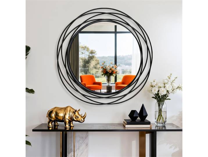 Grand miroir mural de 80 cm, miroir mural industriel, miroir de vanité rond avec cadre en métal