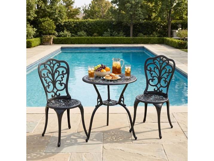 Ensemble bistro 3 pièces - Bistro 3 pièces - Aluminium moulé - Noir - Table Ø60 cm avec trou parasol