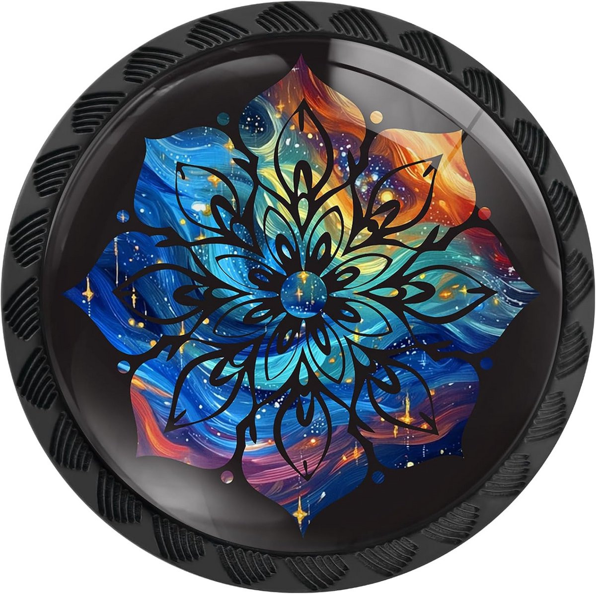 Set van 4 ronde kastknoppen met mandala bloem sterrenhemel design voor keuken en kastdeuren