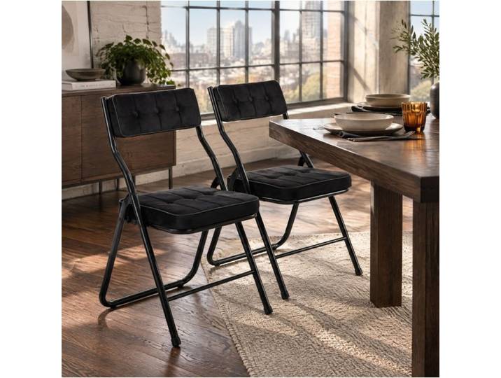 WOVREO Lot de 2 chaises pliantes rembourrées noires assise et dossier en velours structure en acier