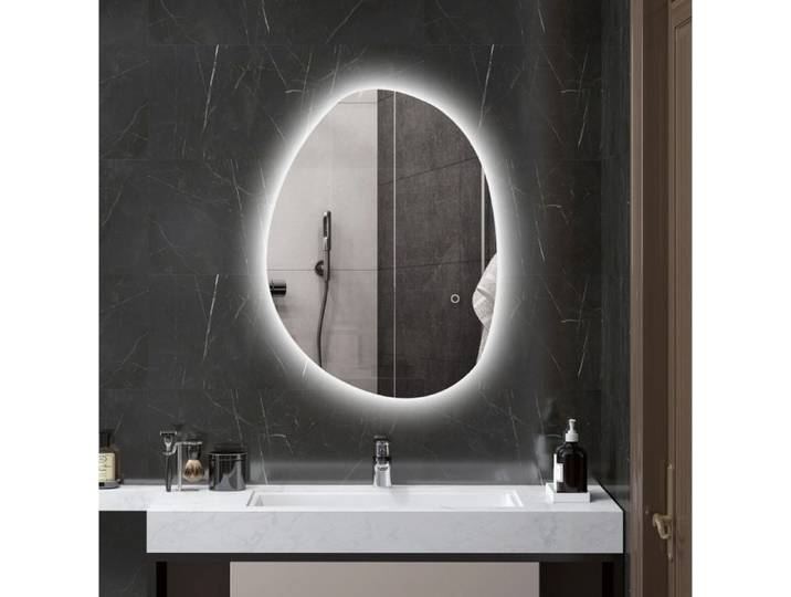 Miroir Lumineux de Salle de Bain Asymétrique LED Antibuée Tactile - UVRION en Verre Argent 50 × 70 cm
