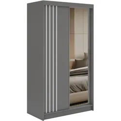SCHWEBETÜRENSCHRANK mit Lamellen und Spiegel DIANA - 120 - Grau und Weiß