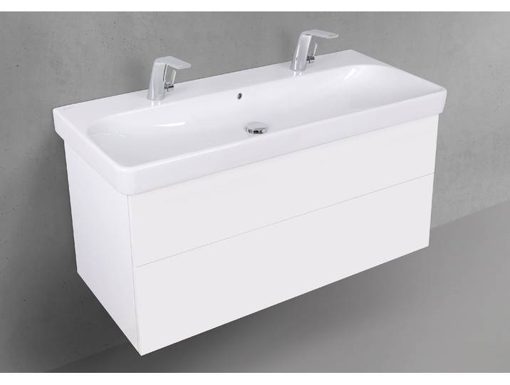 Badmöbelset Shape 120 cm inkl. Geberit Smyle Square Doppelwaschtisch mit Unterschrank Push to Open