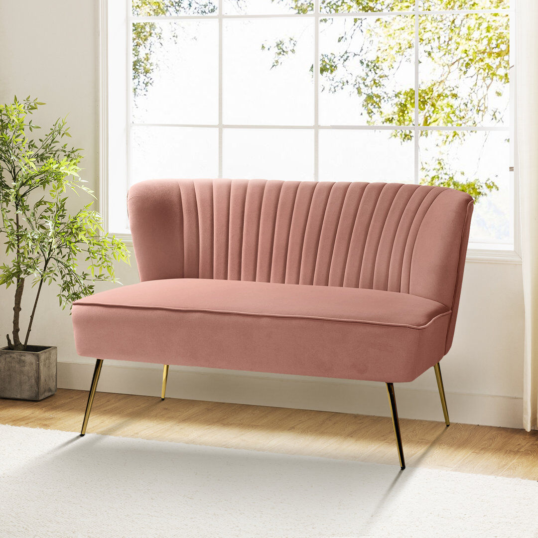 Blue Elephant Monica 119cm W Modern 2 Seater Velvet Sofa Pink 80cm H X 119cm W X 77.5cm D