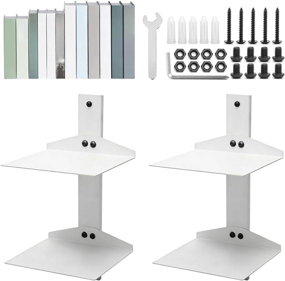 Set van 2 witte zwevende verticale boekenplanken voor ruimtebesparing