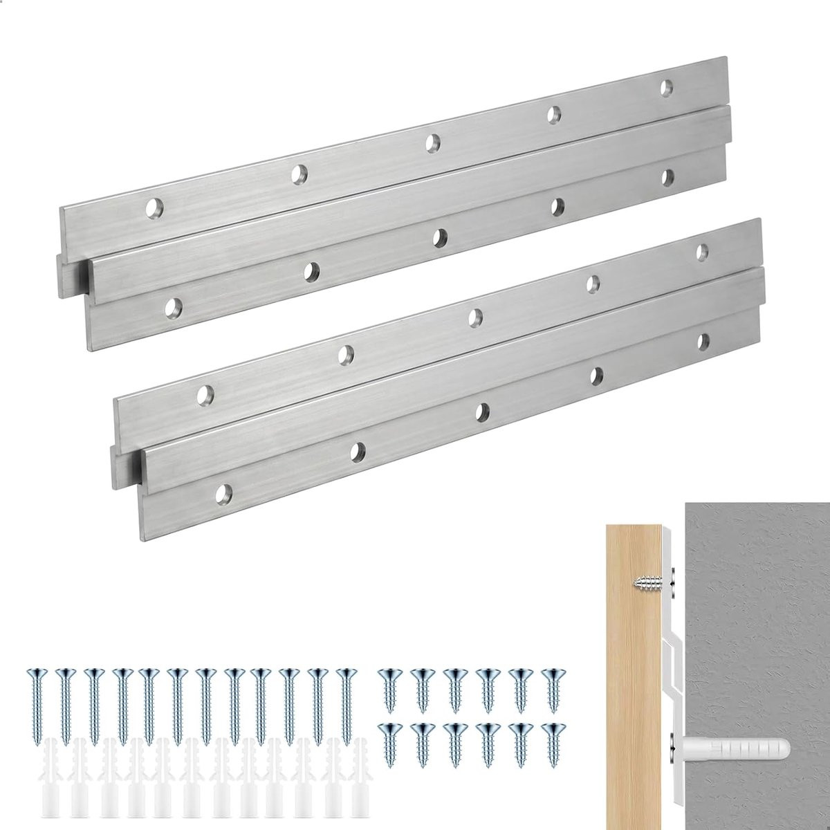 Set van 2 paar aluminium wandbevestigingen voor spiegellijsten van 30 cm