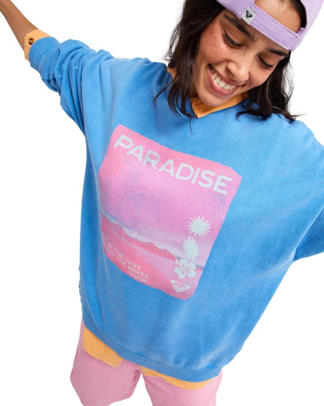 Sweatshirt ROXY "Lineup", Damen, Gr. M, blau (super sonic), Obermaterial: 55% Baumwolle, 25% Baumwolle, 20% Polyester., Sweatshirts Sweatshirt