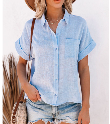 Universal Stock Cotton Linen Shirt For Women Casual Summer Button Up Blouse b l